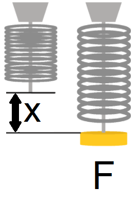 stretched spring, force F and extension x